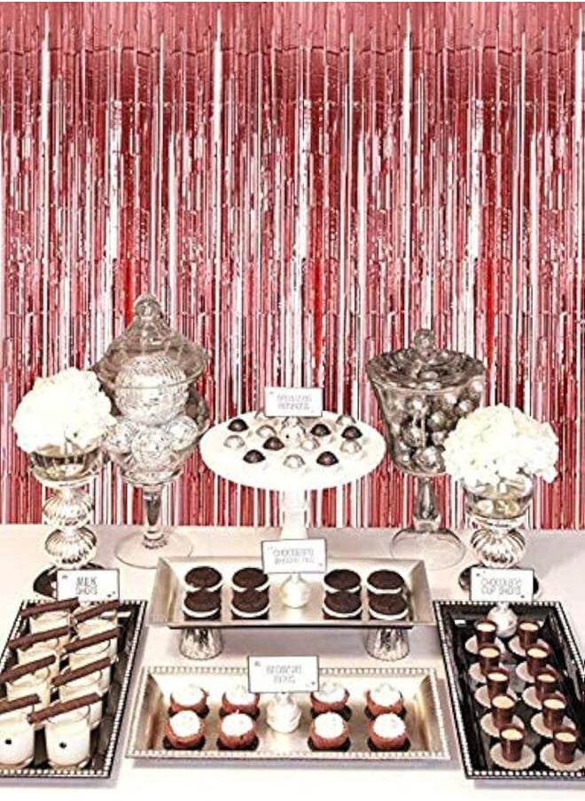 Secret Rose Gold Foil Fringe Curtain, Metallic Photo Booth Tinsel Backdrop Door Curtains for Wedding Birthday and Special Festival Party Decoration 
