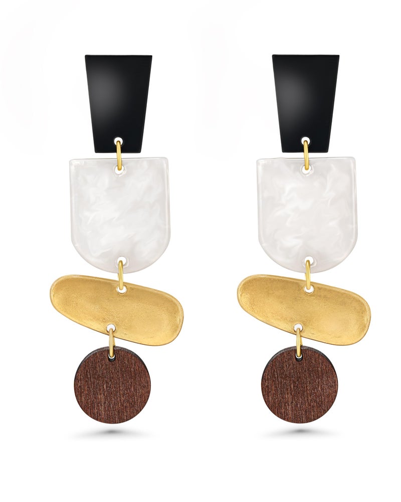 SNGIA Wood Acrylic 18K Gold Plated Statement Earrings for Women by SNGIA, Trendy Dangle Drop Boho Wooden Earrings Jewelry Gifts. - Image 1