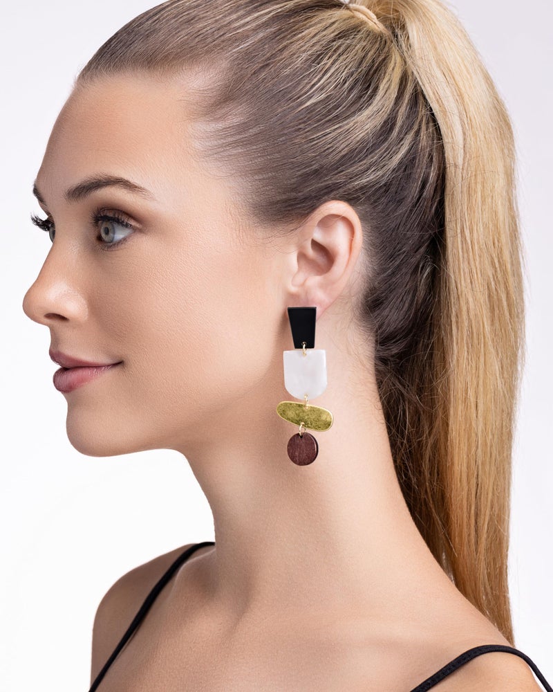 SNGIA Wood Acrylic 18K Gold Plated Statement Earrings for Women by SNGIA, Trendy Dangle Drop Boho Wooden Earrings Jewelry Gifts. - Image 2
