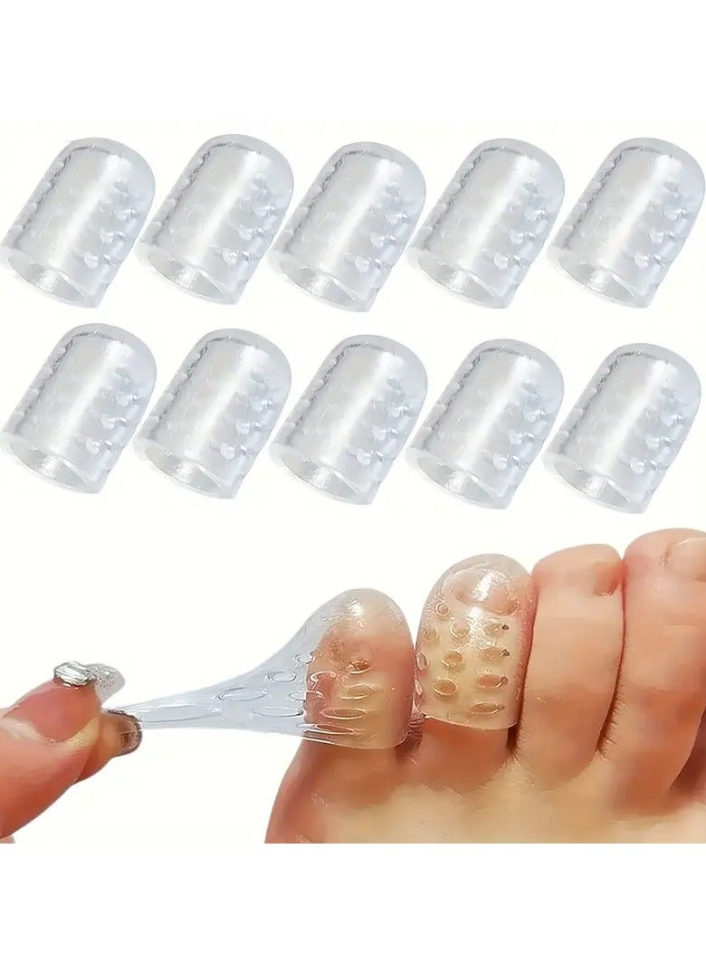 جلوسكي 10 قطع لينة سيليكون اصبع القدم حماة، مرنة اصبع القدم SlEeves لتخفيف الاحتكاك، أظافر القدم النامية، الذرة، بثور، أصابع المطرقة - أغطية أصابع سيليكون بيضاء شفافة للاستخدام الرياضي واليومي رقم - Image 1