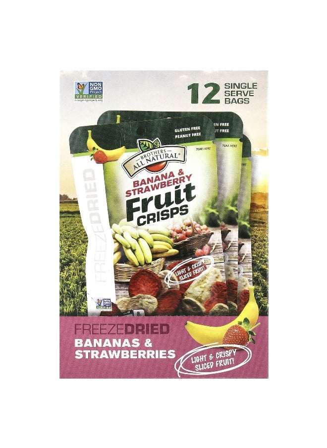 Brothers-ALL-Natural Brothers-All-Natural, Fruit Crisps, Banana & Strawberries, 12 Single-Serve Bags, 0.42 oz (12 g) Each  - Image 1