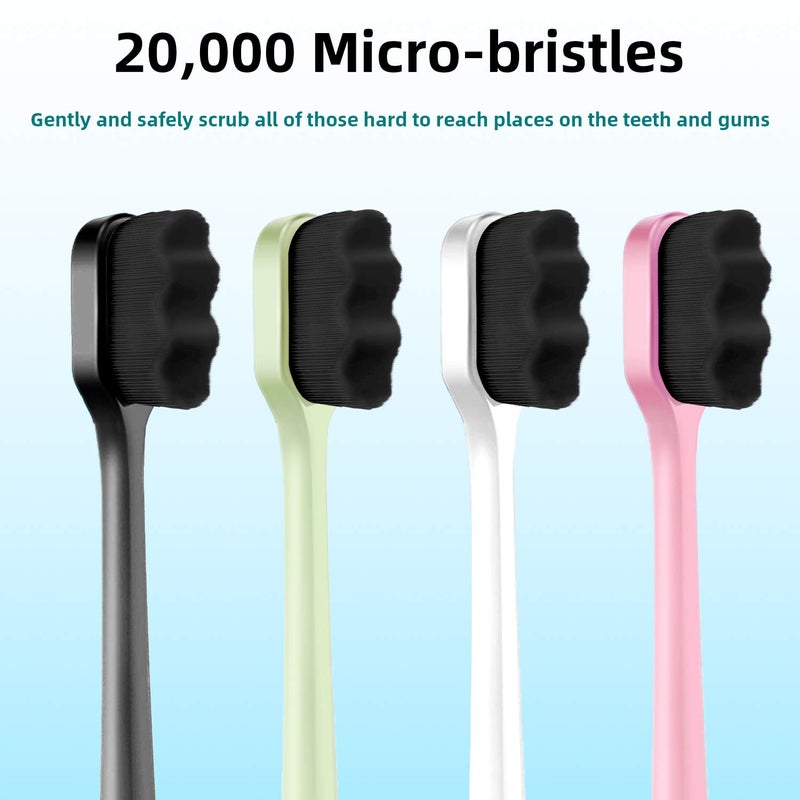 Patelai 8 Pcs Extra Soft Toothbrush Micro Nano with 20, 000 Ultra Soft Bamboo Charcoal Bristles for Adult, Sensitive, Brace and Recession(Black, White, Pink, Green Handle with Black Bristle) - Image 3