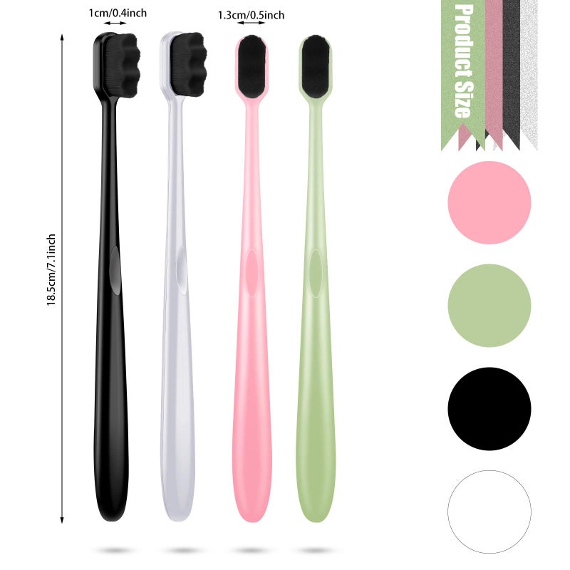 Patelai 8 Pcs Extra Soft Toothbrush Micro Nano with 20, 000 Ultra Soft Bamboo Charcoal Bristles for Adult, Sensitive, Brace and Recession(Black, White, Pink, Green Handle with Black Bristle) - Image 2