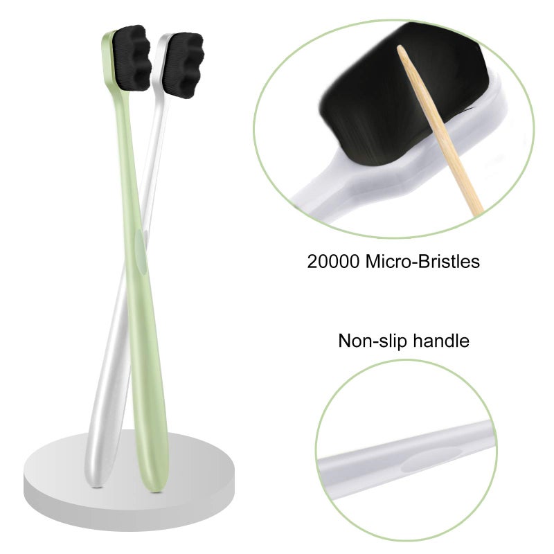 Patelai 8 Pcs Extra Soft Toothbrush Micro Nano with 20, 000 Ultra Soft Bamboo Charcoal Bristles for Adult, Sensitive, Brace and Recession(Black, White, Pink, Green Handle with Black Bristle) - Image 5