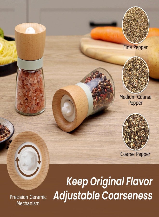 VEVOK CHEF Salt and Pepper Grinder Set Wood VEVOK CHEF Adjustable Coarseness Refillable Pepper Grinder Mill Wooden Farmhouse Cute Salt and Pepper Shaker for Green Salt Grinder Kitchen Gift - Image 2