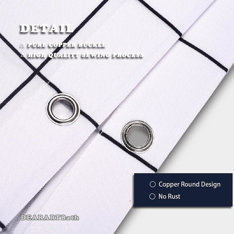 DEARART 180cm(L)*150cm(W) White Grid Shower Curtain, Thicken Polyester Fabric with 12 C-Hooks, Hotel Quality, It's Easy to Install and Machine Washable, - Image 5