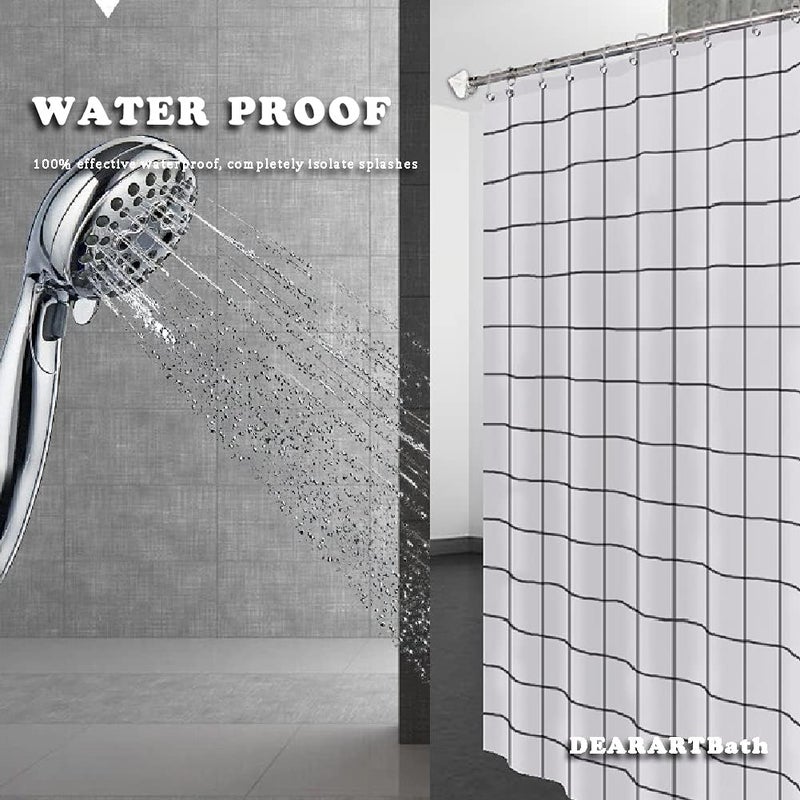 DEARART 180cm(L)*150cm(W) White Grid Shower Curtain, Thicken Polyester Fabric with 12 C-Hooks, Hotel Quality, It's Easy to Install and Machine Washable, - Image 4
