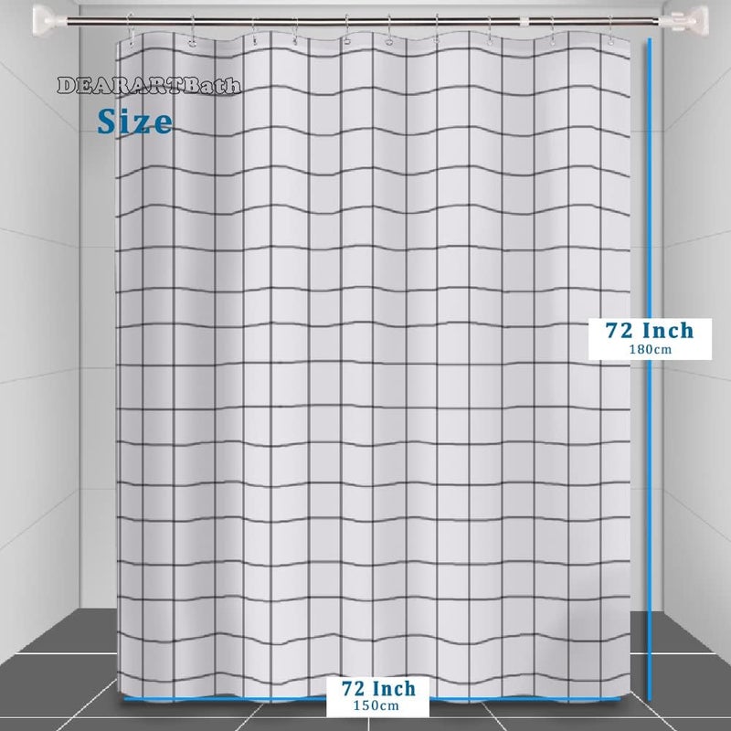 DEARART 180cm(L)*150cm(W) White Grid Shower Curtain, Thicken Polyester Fabric with 12 C-Hooks, Hotel Quality, It's Easy to Install and Machine Washable, - Image 2