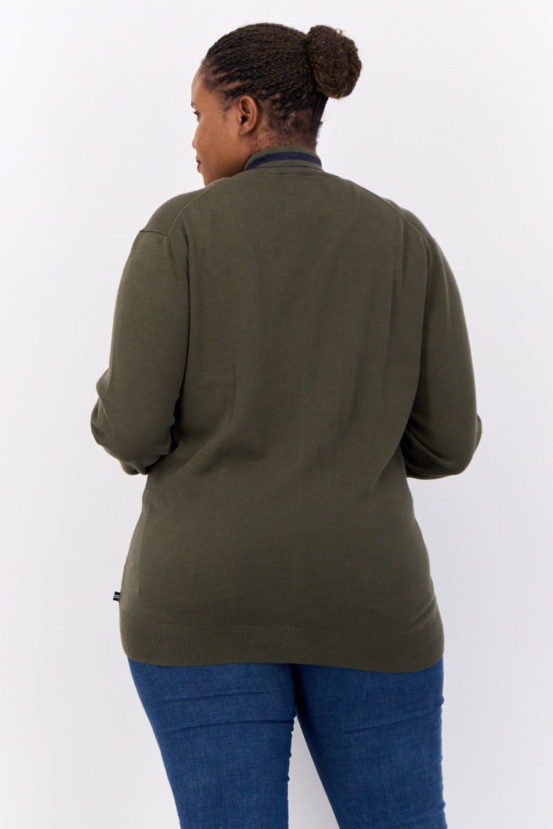 NAUTICA Women Mock Neck Colorblock Sweater, Olive/Navy - Image 2