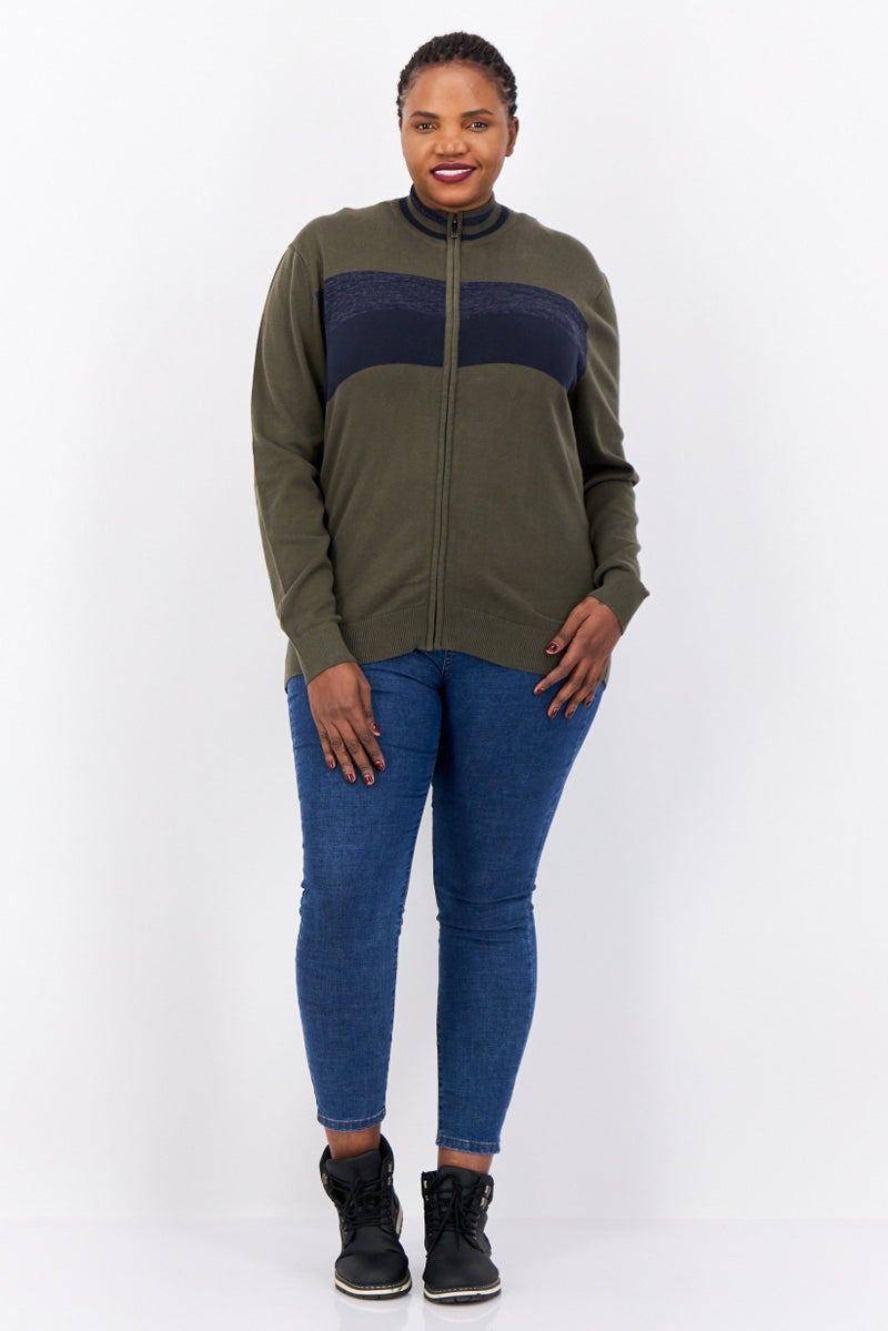 NAUTICA Women Mock Neck Colorblock Sweater, Olive/Navy - Image 4