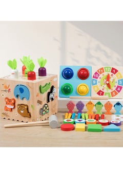 M MIAOYAN Multifunctional wooden Montessori eight-in-one ball-knocking animal matching fishing intelligence box Children's early education educational toys, multi-dimensional development of baby's senses  - Image 1