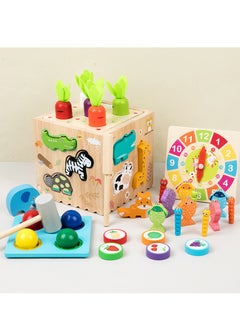 M MIAOYAN Multifunctional wooden Montessori eight-in-one ball-knocking animal matching fishing intelligence box Children's early education educational toys, multi-dimensional development of baby's senses  - Image 3