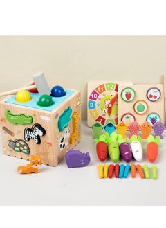 M MIAOYAN Multifunctional wooden Montessori eight-in-one ball-knocking animal matching fishing intelligence box Children's early education educational toys, multi-dimensional development of baby's senses  - Image 2