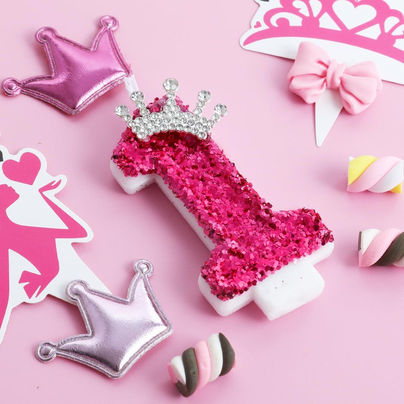 AKURIEEY Hot Pink Birthday Candles Crown Number 1 Candle Birthday Party Decorations Cake Topper Cupcake Decor for Anniversary Celebrations Supplies - Image 2
