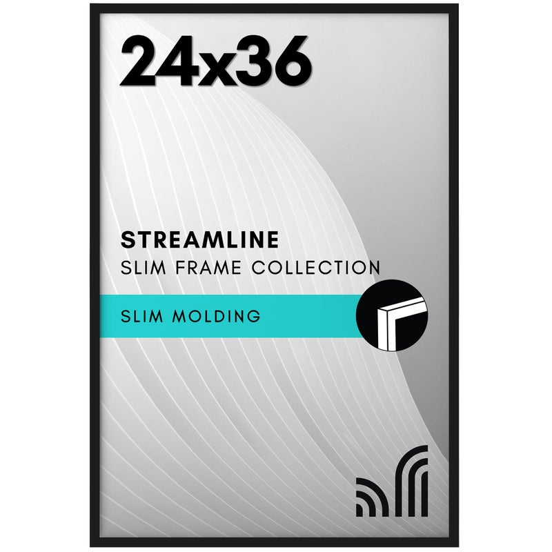 Americanflat 24x36 Poster Frame with Polished Plexiglass - Streamline Collection - Thin Border Picture Frame for Wall Display - Hanging Hardware Included - Black - Image 1