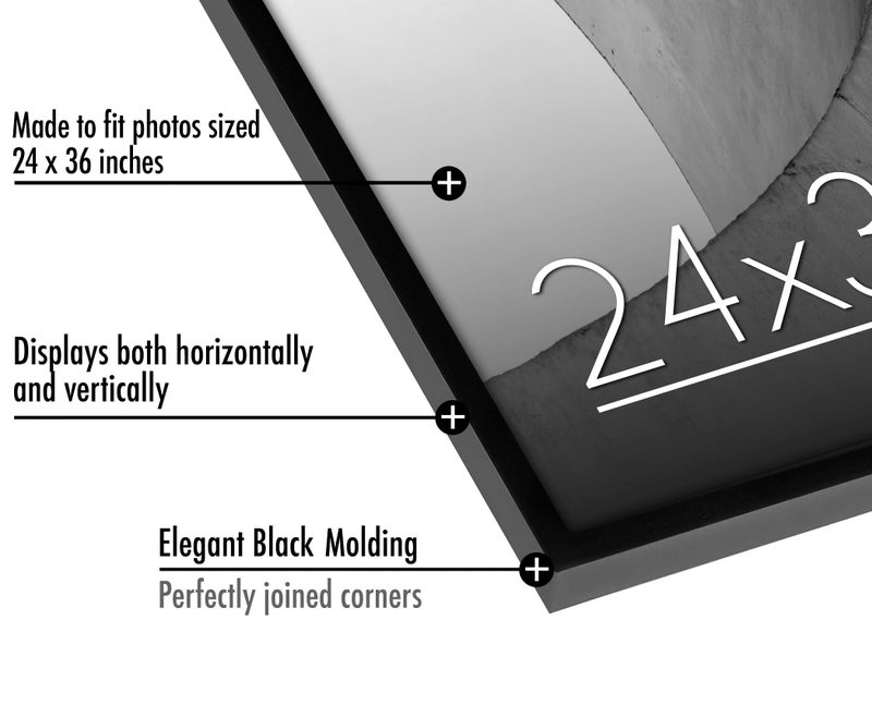 Americanflat 24x36 Poster Frame with Polished Plexiglass - Streamline Collection - Thin Border Picture Frame for Wall Display - Hanging Hardware Included - Black - Image 3
