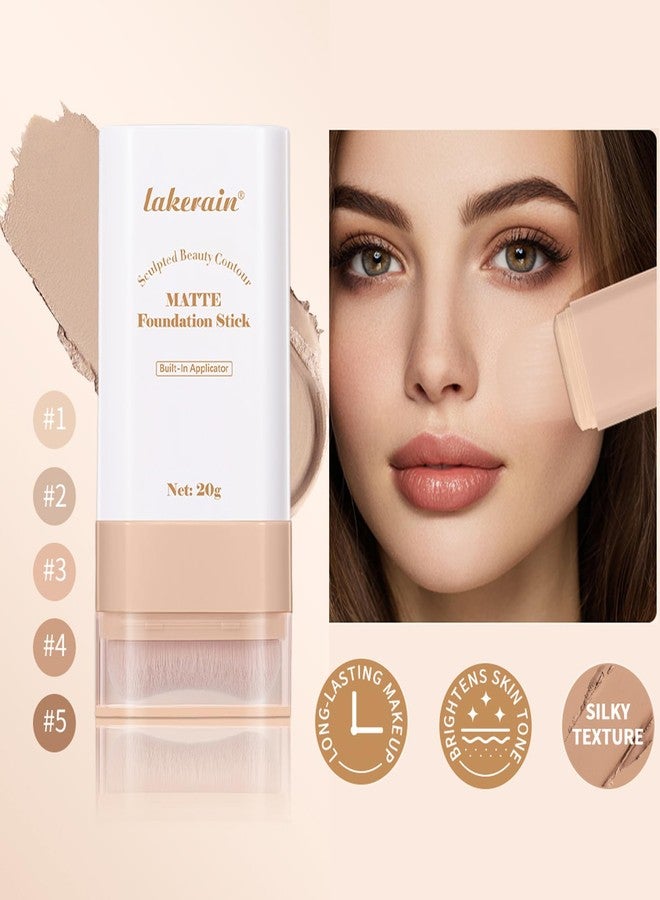 شيوون كريم أساس للوجه على شكل عصا، كريم أساس Flawless Eraser مع فرشاة، كونسيلر خفيف الوزن يدوم طويلاً بتغطية كاملة وعصي كونتور، لمسة نهائية مطفية (#1 كريم) - Image 3