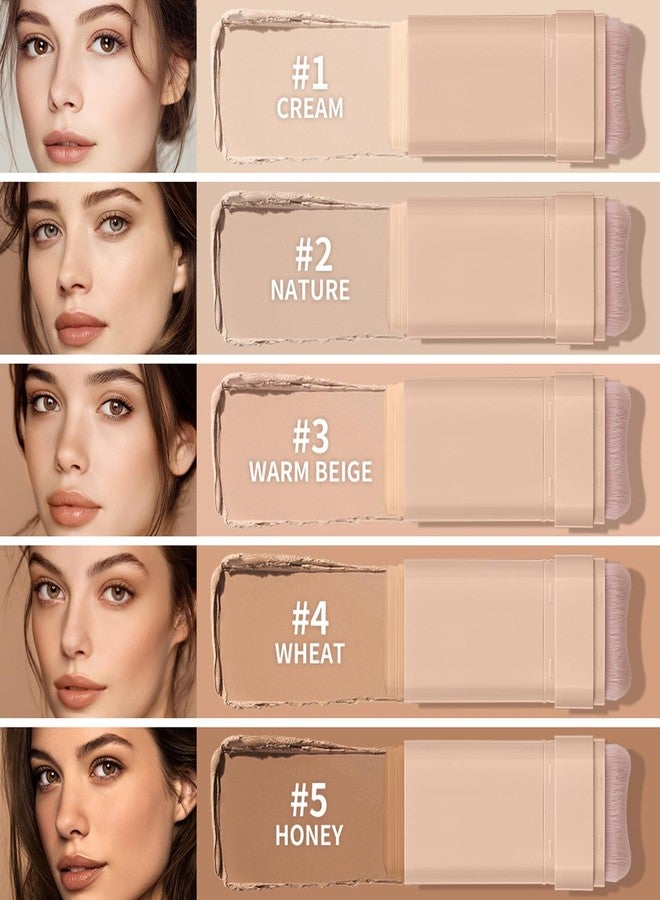 شيوون كريم أساس للوجه على شكل عصا، كريم أساس Flawless Eraser مع فرشاة، كونسيلر خفيف الوزن يدوم طويلاً بتغطية كاملة وعصي كونتور، لمسة نهائية مطفية (#1 كريم) - Image 4