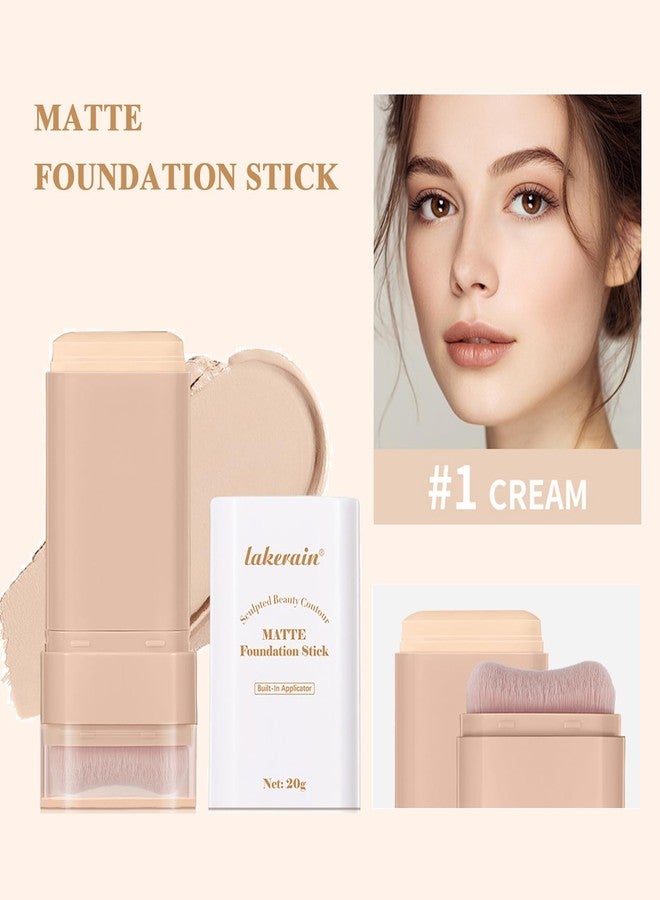 شيوون كريم أساس للوجه على شكل عصا، كريم أساس Flawless Eraser مع فرشاة، كونسيلر خفيف الوزن يدوم طويلاً بتغطية كاملة وعصي كونتور، لمسة نهائية مطفية (#1 كريم) - Image 2