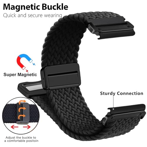 Abanen Quick Fit 22mm Stretchy Watch Band with Magnetic Buckle for Garmin Fenix 7 / Fenix 6 / Fenix 5 / EPIX 2, Soft Loop Elastic Braided Wristband Strap for epix Pro 47mm/Forerunner 955 (Black) - Image 5