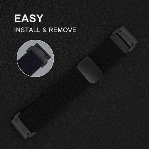 Abanen Quick Fit 22mm Stretchy Watch Band with Magnetic Buckle for Garmin Fenix 7 / Fenix 6 / Fenix 5 / EPIX 2, Soft Loop Elastic Braided Wristband Strap for epix Pro 47mm/Forerunner 955 (Black) - Image 2
