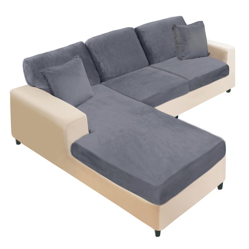 NAISI Sectional Couch Covers 6 Pieces Velvet Couch Cushion Covers L Shape Soft Stretch Sofa Slipcovers with 2pcs Pillowcases for LeftRight Chaise Sectional Couch2 Seater1 Chaise3 BackDark Grey