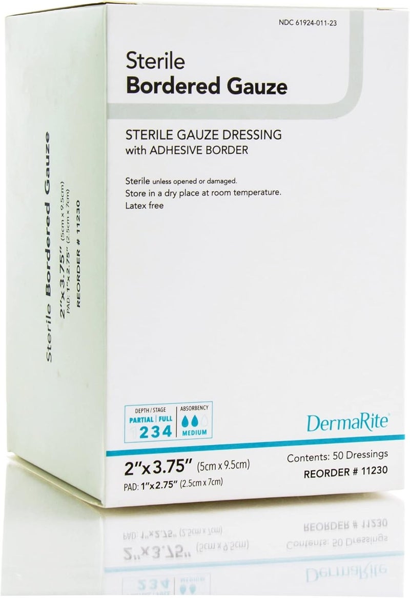 Dermarite Industries Sterile Bordered Gauze Dressing, 2x3.75, 50 Count