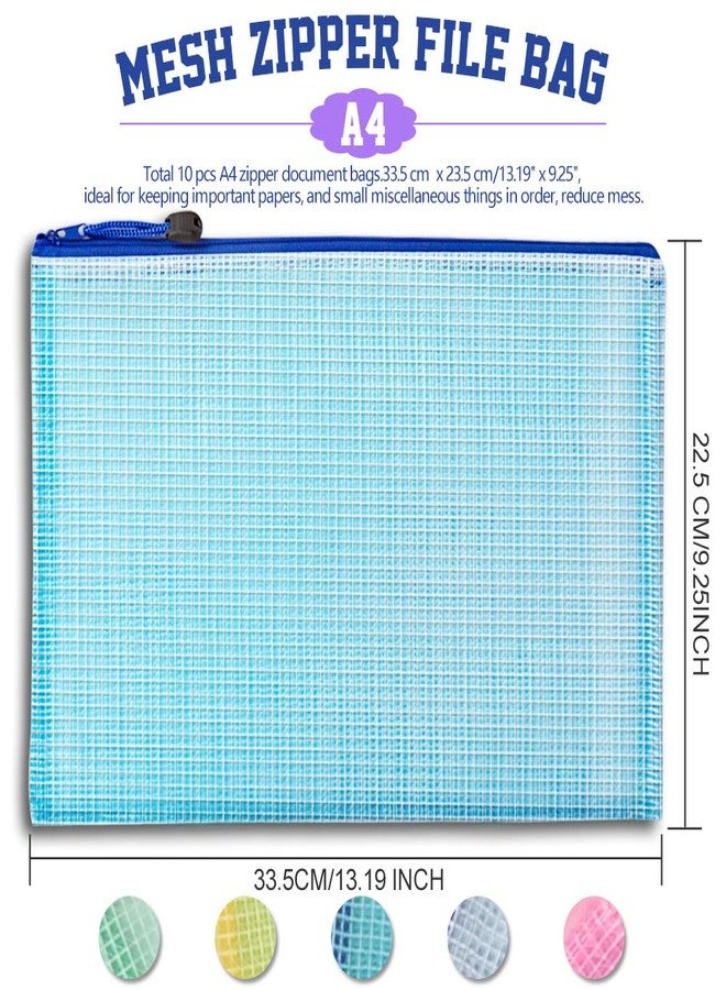 LEOBRO Mesh Zipper Pouches Bags, 10PCS Zipper Pouch, A4 Mesh Bags with Zipper, Zipper Pouches for Organization, Storage Bags for School Office Travel Supplies, File Jackets & File Pockets - Image 2