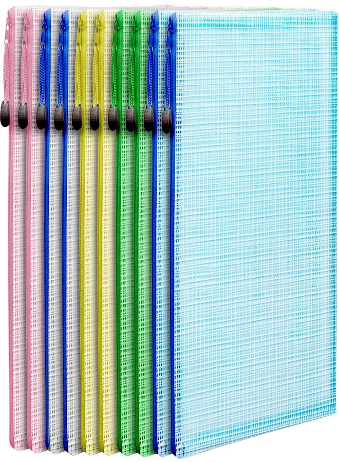 LEOBRO Mesh Zipper Pouches Bags, 10PCS Zipper Pouch, A4 Mesh Bags with Zipper, Zipper Pouches for Organization, Storage Bags for School Office Travel Supplies, File Jackets & File Pockets - Image 1