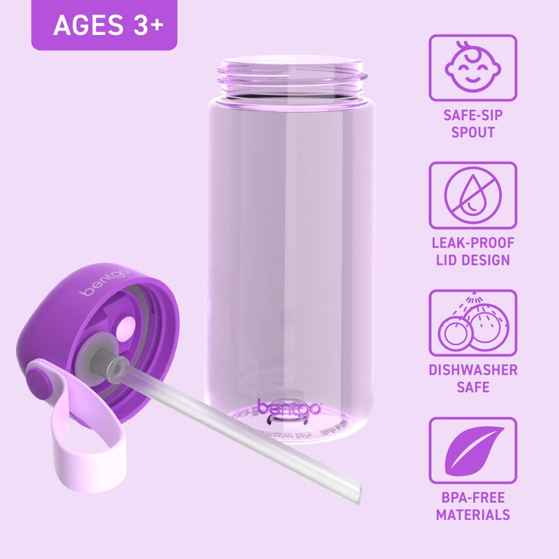 Bentgo Kids Water Bottle - Leak-Proof, Durable Tritan, BPA-Free 15 oz. Cup for Kids/Toddlers Ages 3+, Safe Sip Spout, Carrying Handle, & Dishwasher Safe for School, Sports, Daycare & Camp (Purple) - Image 3