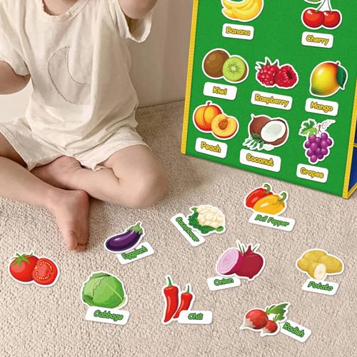 AKAYOK Felt Board Set with 90 Fruits Vegetables Pieces Interactive Learning Education Toys for Preschool Homeschool Vibrant Colors Pretend Play Toys with Storage Bag Velcro Dots - Image 5