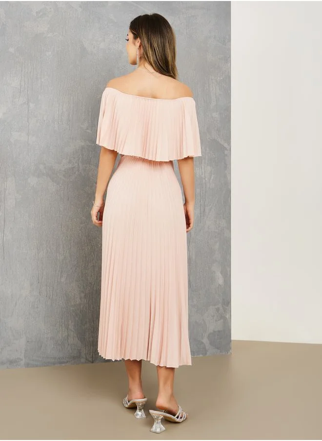 تايك تو Off Shoulder Neck Pleated Maxi Dress
