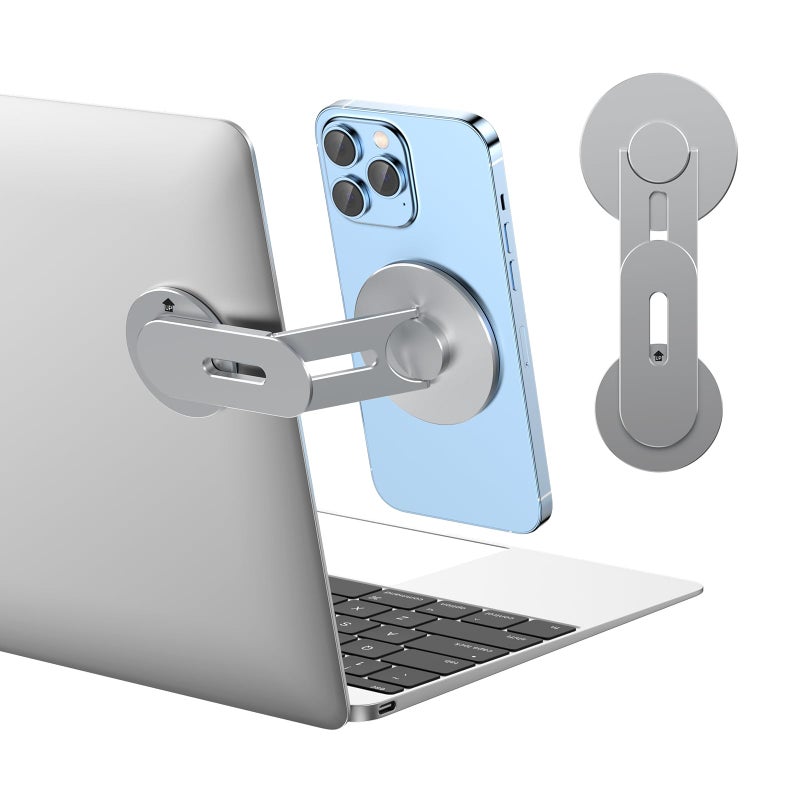 MAGDIGITEH Magnetic Phone Holder for Laptop, MagSafe Laptop Phone Mount for iPhone 17/16/15/14/13/12 & All Phones, 180Â°Adjustable Magnetic Phone Holder for Tesla Monitor (Gray) - Image 1