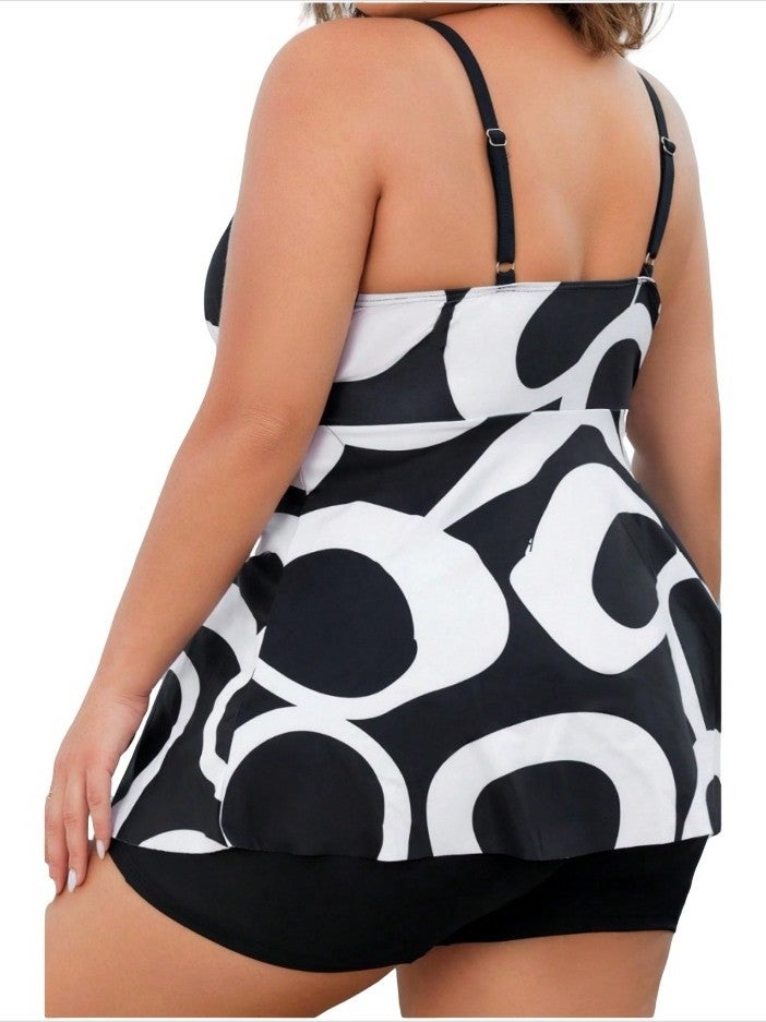 Swimsuit Split Boxer Briefs Printed Skirt Plus Fat Plus Size Conservative Tankini Beach Swimwear - Image 4