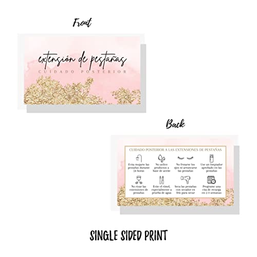 Lashicorn Spanish Lash Aftercare Instructions | 50 pk | Cuidado posterior de las pestañas | 2 x 3.5” inch Card | Eyelash Extension Supplies Gold Pink Watercolor 2-3 week refills fillers matches intake forms - Image 3