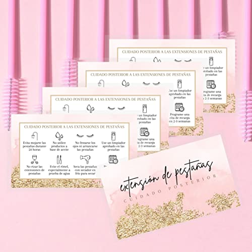 Lashicorn Spanish Lash Aftercare Instructions | 50 pk | Cuidado posterior de las pestañas | 2 x 3.5” inch Card | Eyelash Extension Supplies Gold Pink Watercolor 2-3 week refills fillers matches intake forms - Image 4
