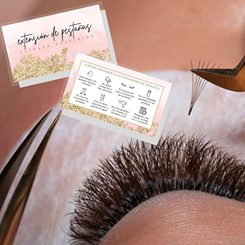 Lashicorn Spanish Lash Aftercare Instructions | 50 pk | Cuidado posterior de las pestañas | 2 x 3.5” inch Card | Eyelash Extension Supplies Gold Pink Watercolor 2-3 week refills fillers matches intake forms - Image 5