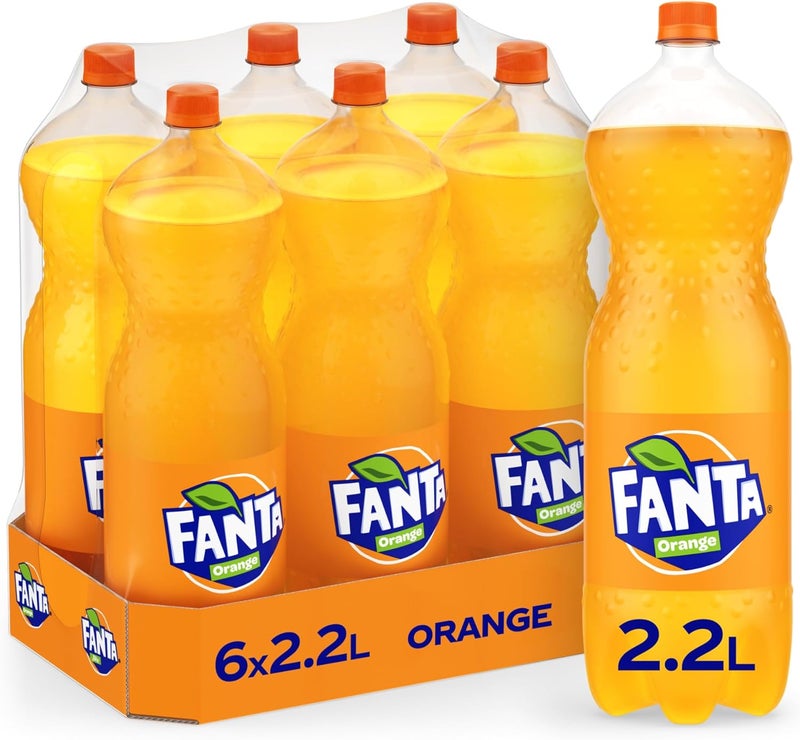 Fanta Orange Carbonated Soft Drink, 2.2L Bottles, Pack of 6 - Image 1