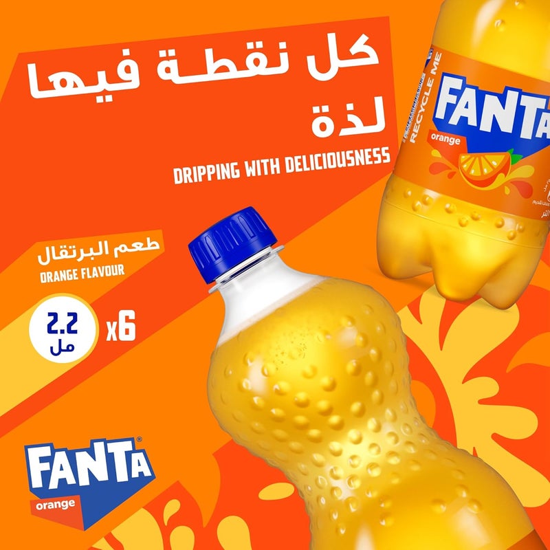 Fanta Orange Carbonated Soft Drink, 2.2L Bottles, Pack of 6 - Image 2