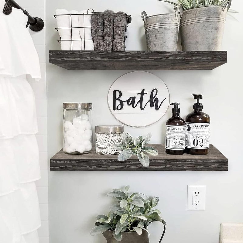 QEEIG Floating Shelves for Wall 23.6" Long - Wall Mounted Shelf Bathroom Kitchen Living Room Bedroom Farmhouse Home Decor Display Bookshelf Large 23.6 x 9.3 inch Set of 2, Grey (008-60GY) - Image 2
