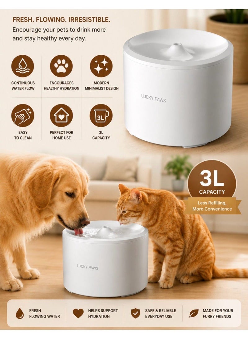 3 L Automatic Pet Water Fountain with Continuous Flow for Cats and Small Dogs, Easy-Clean, White, LP-3L-WF - Image 4