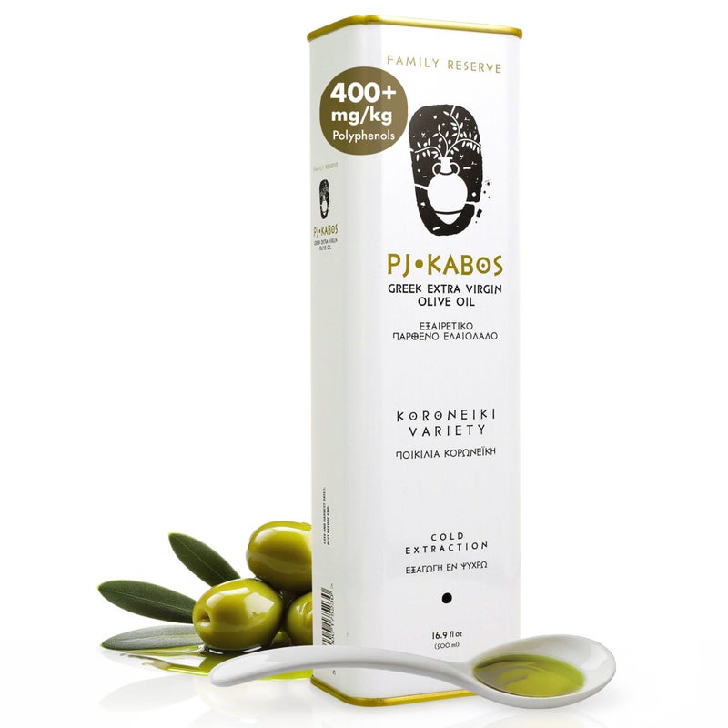 P.J. KABOS PJ KABOS Fresh 202526 Harvest High Phenolic 400mgkg Natural Greek Extra Virgin Olive Oil Kosher Greece Cold Extracted 169 oz Tin Koroneiki Family Reserve Medium - Image 3