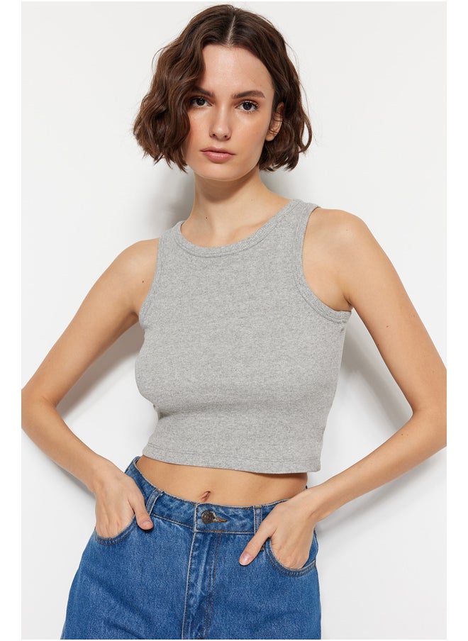 trendyol Navy Blue-Grey 2-Pack Fitted Crop Halter Neck Ribbed Elastic Knitted Undershirt TWOSS21AL0058  - Image 2