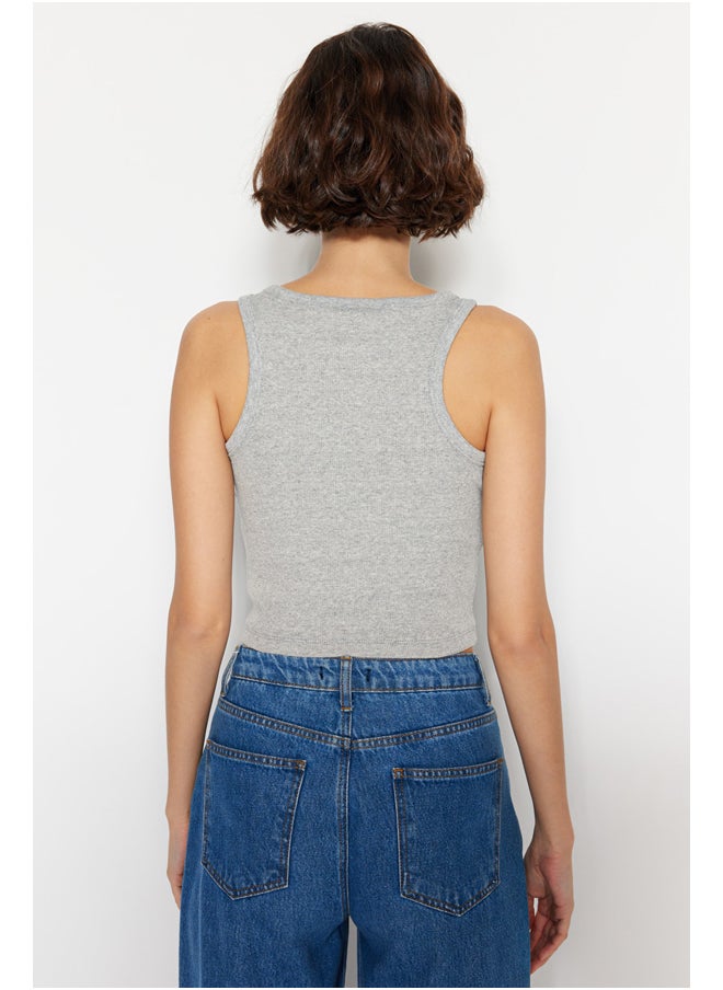 trendyol Navy Blue-Grey 2-Pack Fitted Crop Halter Neck Ribbed Elastic Knitted Undershirt TWOSS21AL0058  - Image 4
