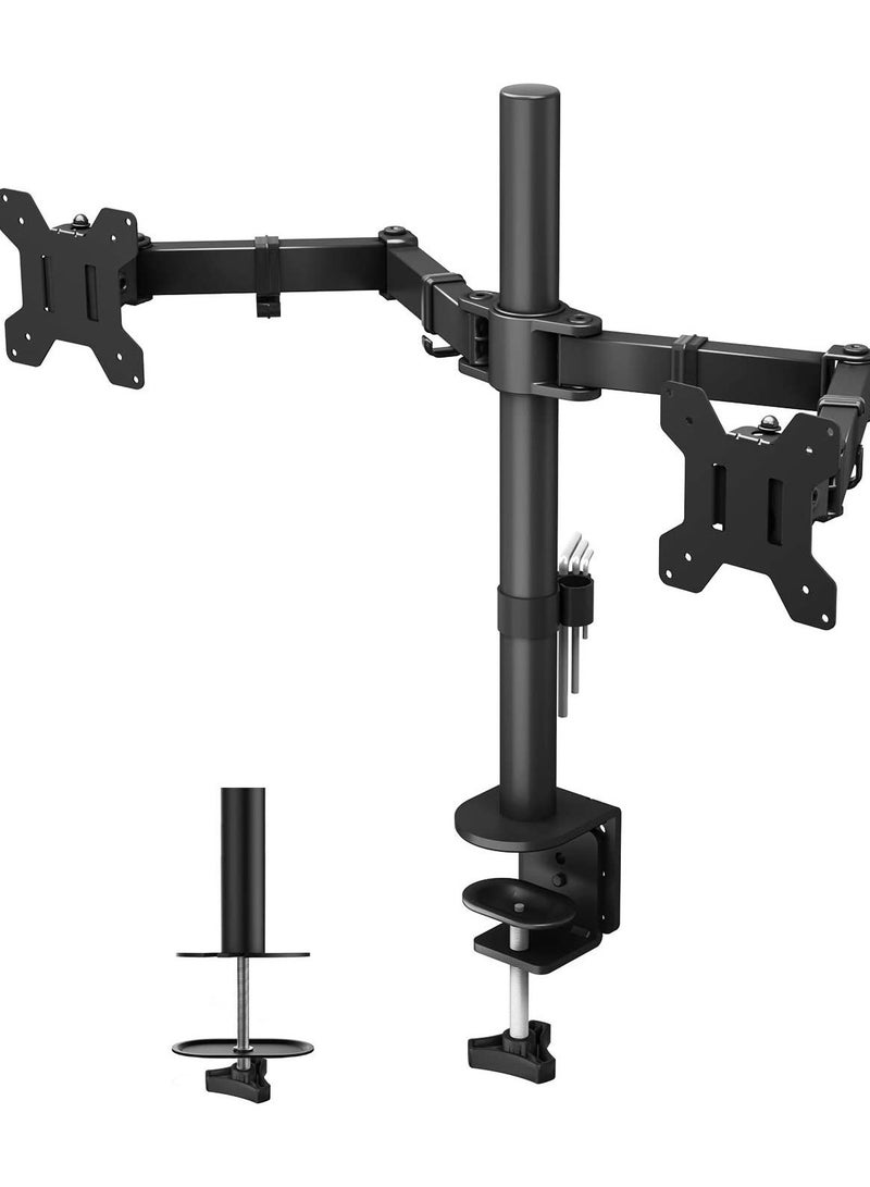 Vesa 1home Double Twin Arm Desk Mount Ergonomic TV LCD Monitor Computer Screen Bracket Dual Tilt Swivel Rotation (13in-27in) - Image 1