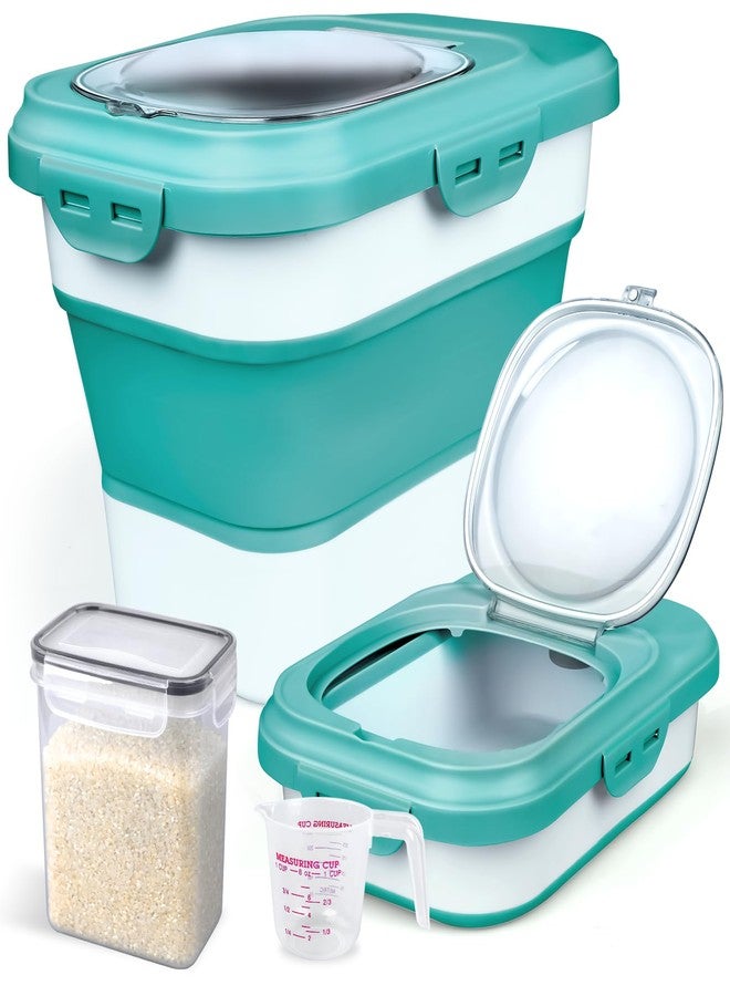 Komzon Rice Storage Container, Collapsible Airtight Food Storage Containers 6-20 Lbs, Rice Dispenser with Measuring Cup and Small Bin for Flour Cereal Pasta Grain, Cat Pet Dog Bird Food Container - Image 1