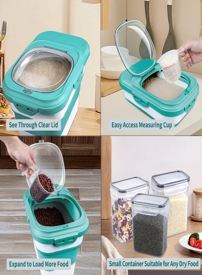 Komzon Rice Storage Container, Collapsible Airtight Food Storage Containers 6-20 Lbs, Rice Dispenser with Measuring Cup and Small Bin for Flour Cereal Pasta Grain, Cat Pet Dog Bird Food Container - Image 2