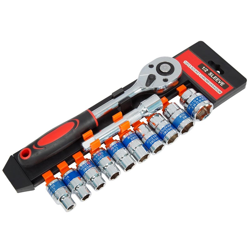 Zaptec 12 Piece 1/2" Socket Set Goti Pana 8-24MM with Ratchet Wrench For Car, Bike, Cycle Repairing, DIY Projects, Home & Automobile Vehicle Service - Image 1