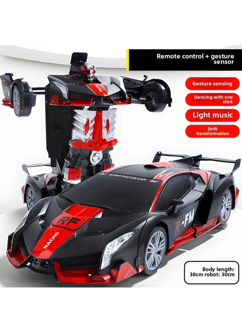 Gesture Induction Deformation Remote Control Car Children's Large Charging Racing King Kong Robot Boy Voice Control Toy-Color:Upgraded 2 Sets Of Batteries (90 Minutes Of Battery Life + Lifetime Warranty + Remote Control Screwdriver) - Extra Large 38cm - Frosted Red - Lambo [remote Control + Gesture Sensor]