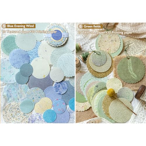 K Kattone 300Pcs Scrapbook Supplies Kit, Round Edge Colorful Textured Embossed Rice Decoupage Paper for Scrapbooking, Junk Journaling, Card Making, Mixed Media Collage, Vibrant DIY Decorative Materials Gift Set - Image 4